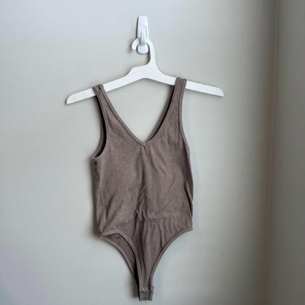 Pink Rose Ribbed Tan Bodysuit